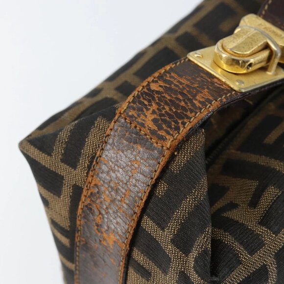 FENDI Zucca Canvas Vanity Hand Bag Black Brown Auth 150140 - Picture 8 of 16